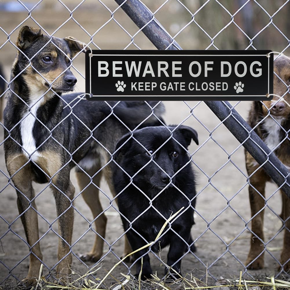 Beware of Dog Sign Keep Gate Closed, 2 Pack Rust Free Aluminum Dog on Premises S