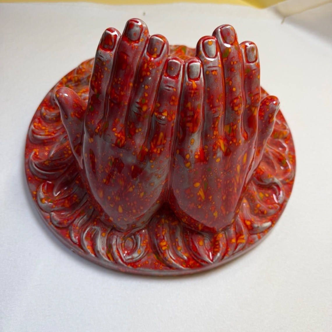 Glazed Celestial Wild Man Ceramic Sun Face Wall Plaque with Cupped Hands