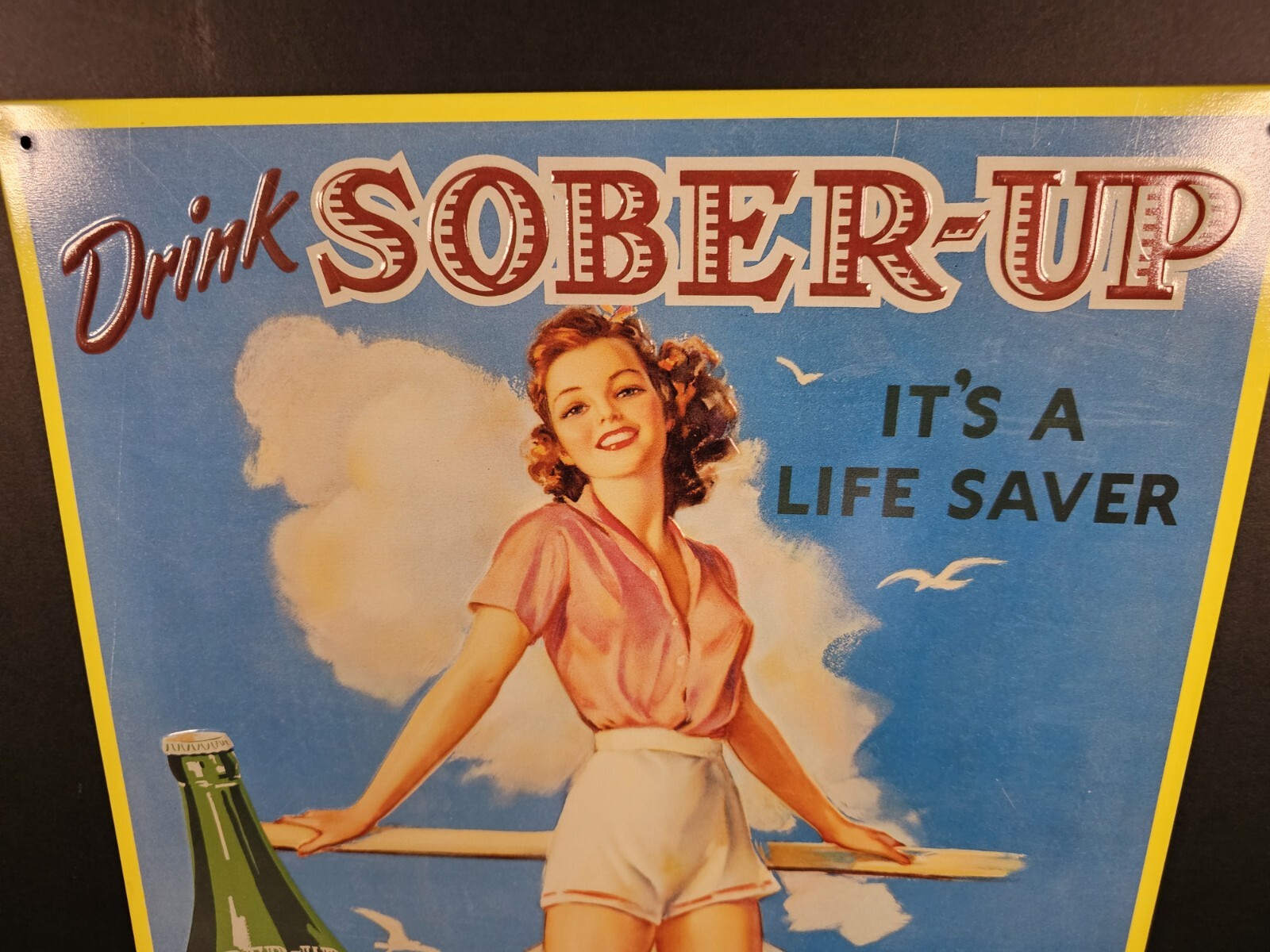 Vintage SOBER UP Soft Drink Metal Sign AAA Sign Co Coitsville OH Funny Man Cave