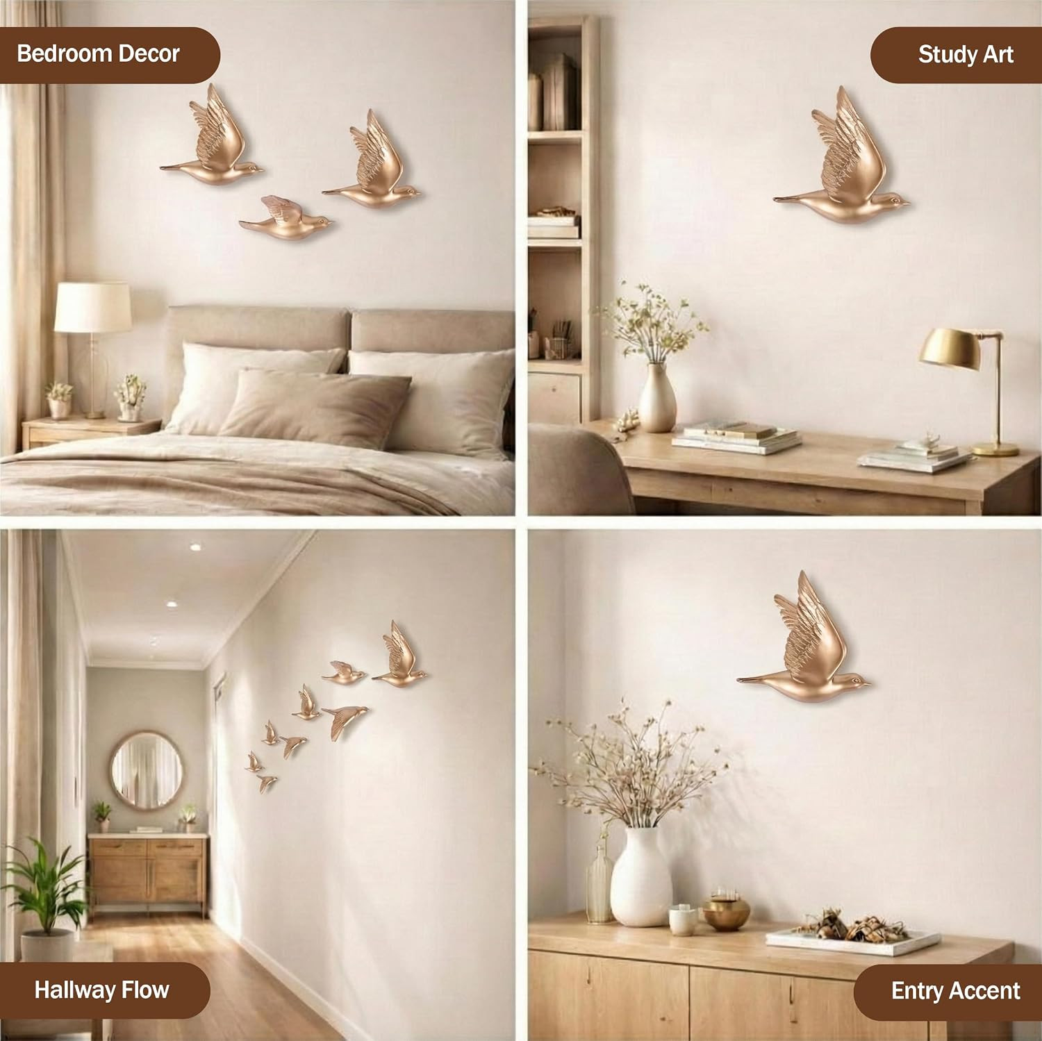 Bird Wall Sculptures Set of 3-3D Wall Art Decor for Living Room, Home Decor Mode