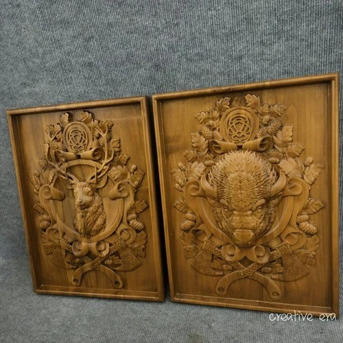 Set of 2 Designer Ornament Reindeer & Bison Handctafted Wooden Home Decor Gift