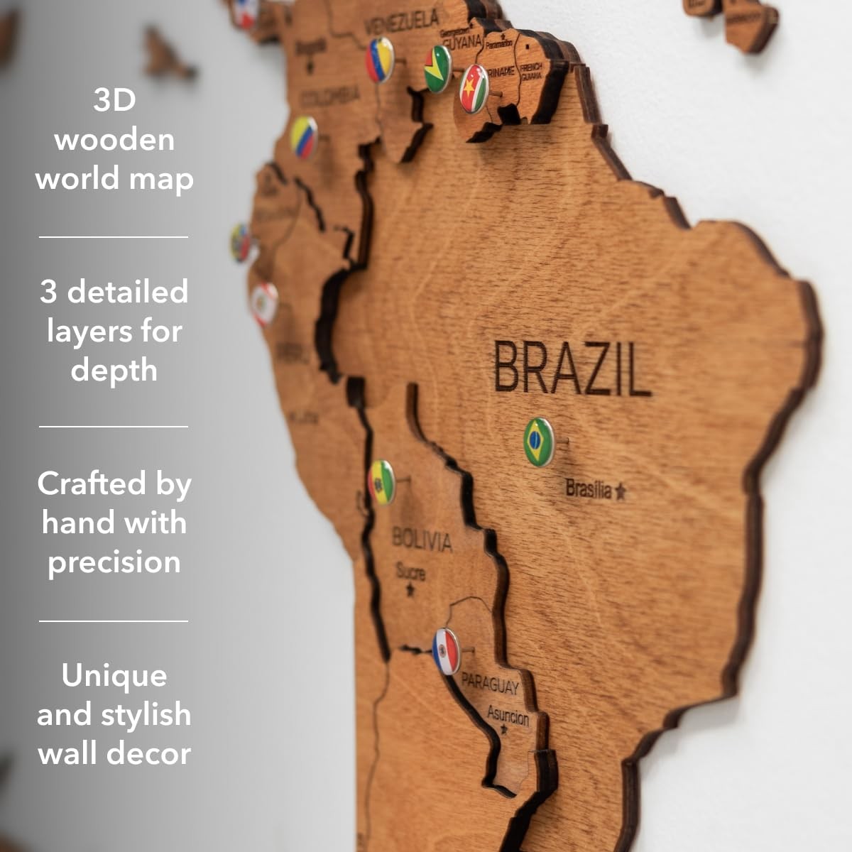 Enjoy The Wood 3D Wooden World Map Wall Art – Large Travel Map with Pins for …