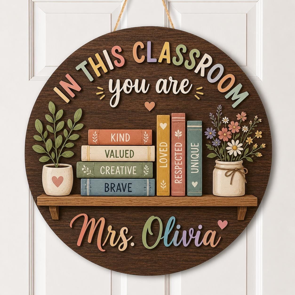 Custom Teacher Door Hanger, Personalized Wood Classroom Sign, Teacher Gift