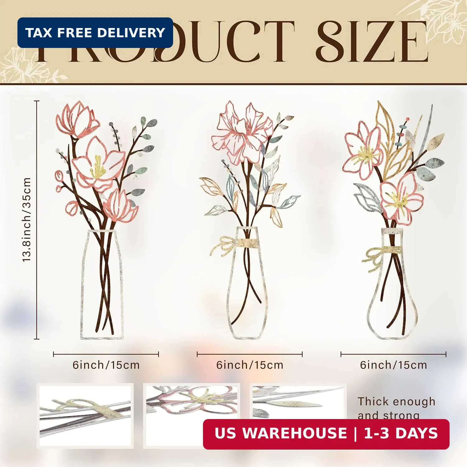 3 Pcs Metal Flowers Wall Arts Rustic Farmhouse Decor Bathroom Wall Decor Metal W