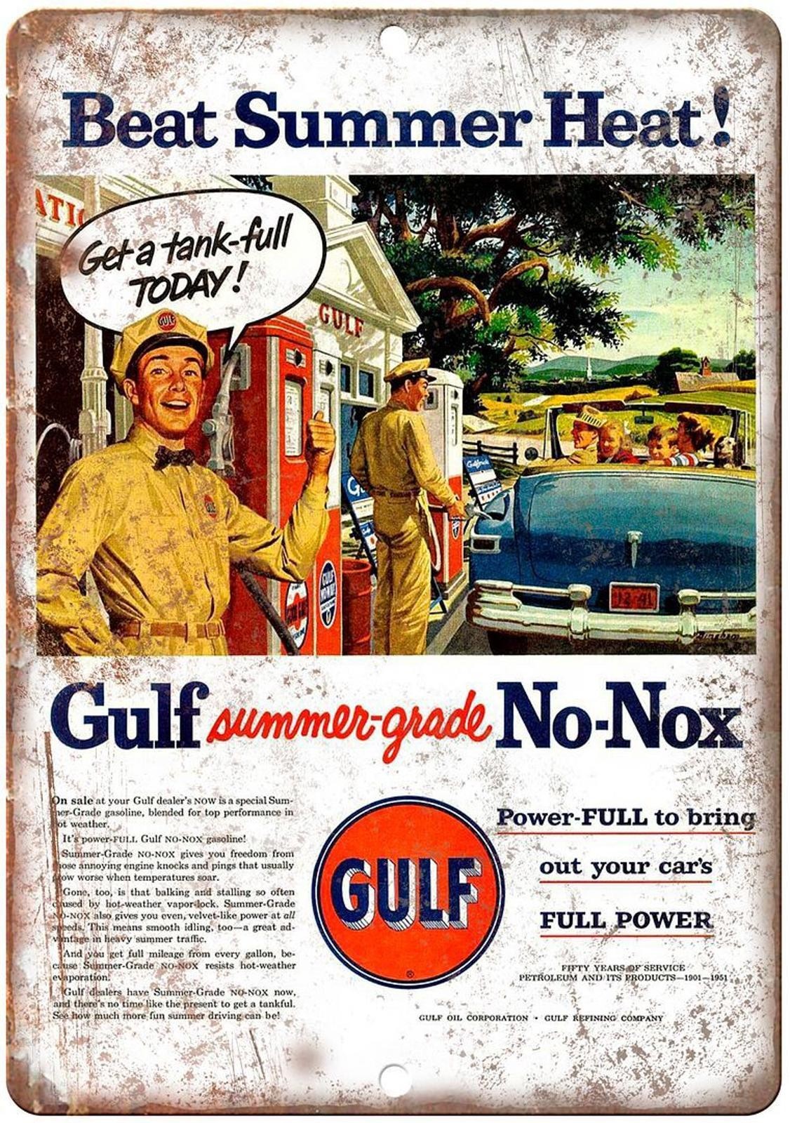 Gulf Gas Station Sign No-Nox Summer-Grade Aluminum Sign 8×12 Funny
