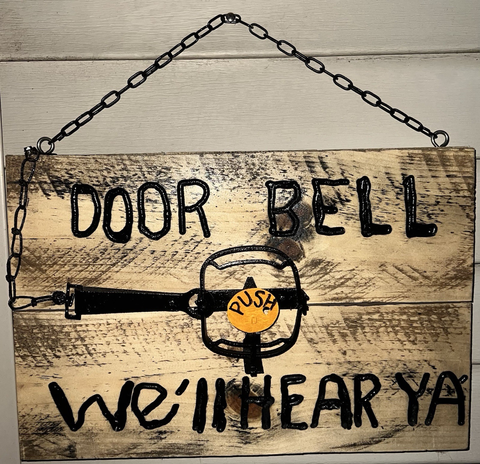 Handmade Wood Door Bell Sign With Trap, Humor Novelty Decor & Signs