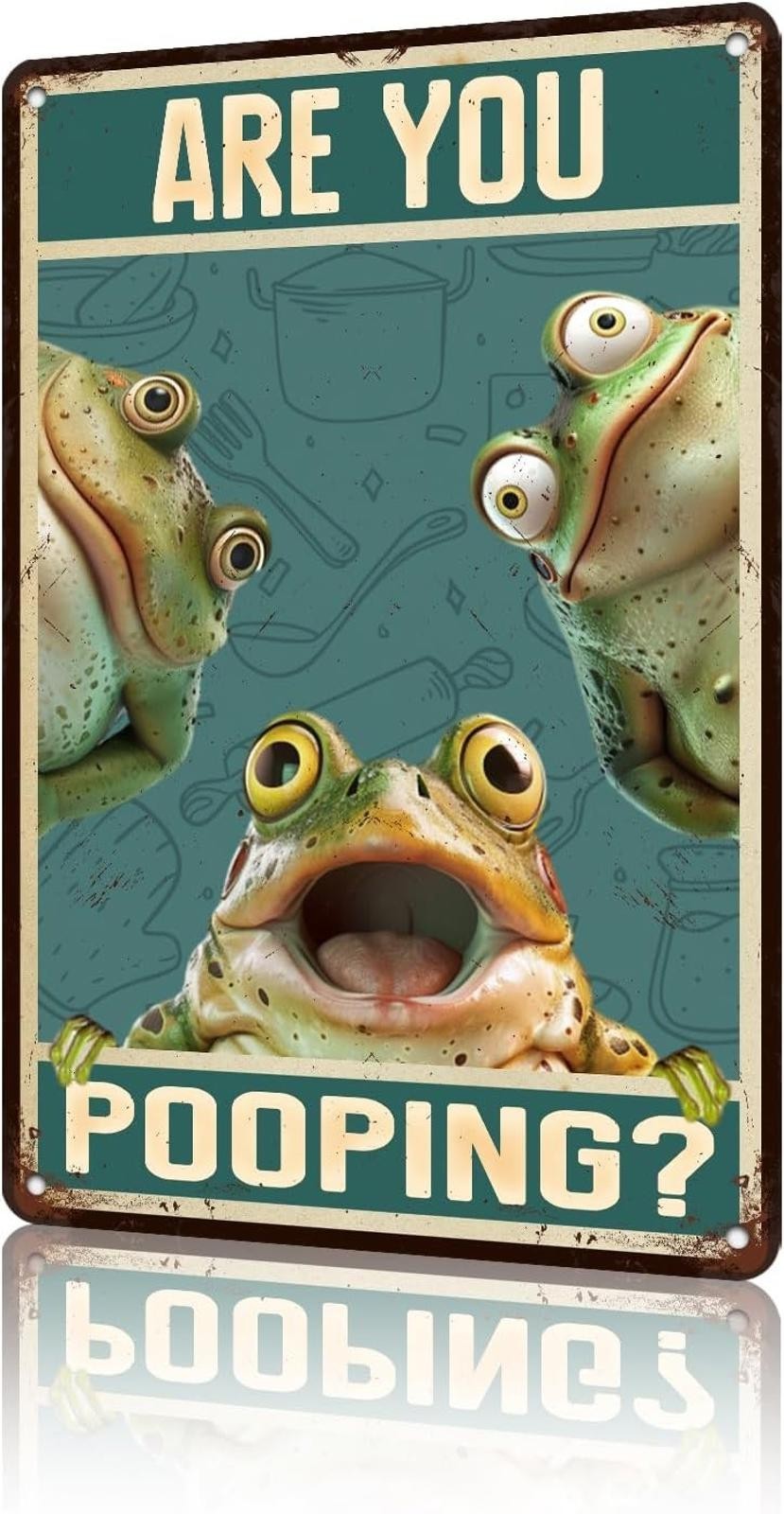 Pooping Frog Sign Aluminum Sign 8×12 Funny Metal Wall Decor Plaque