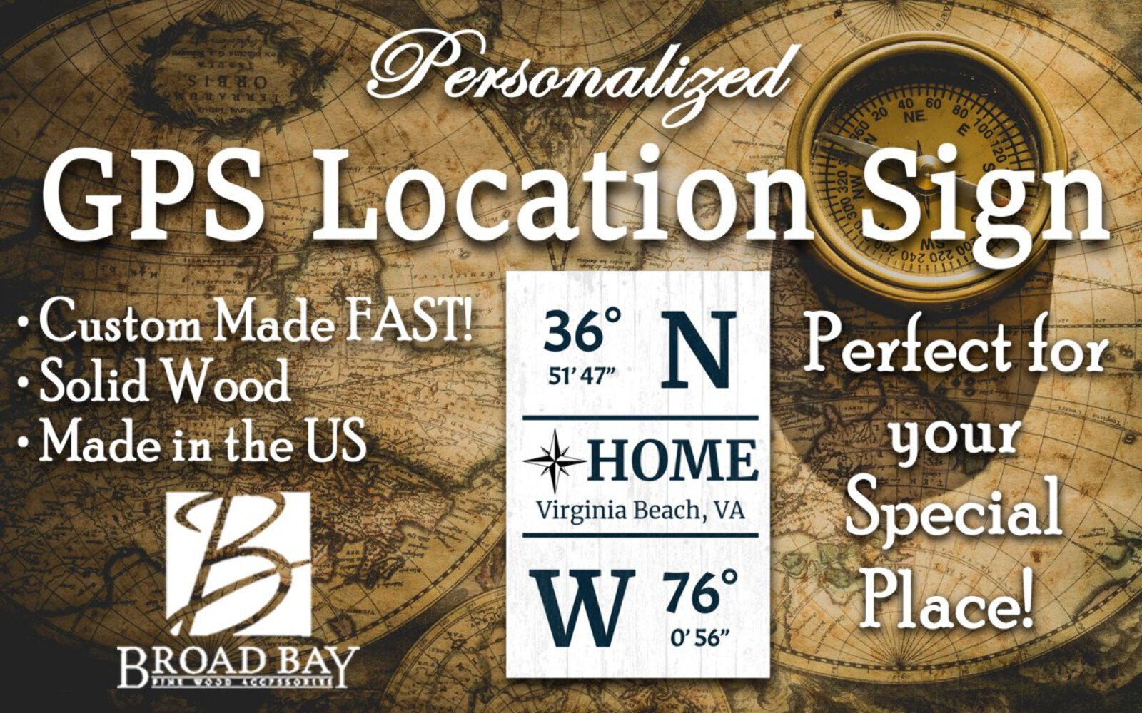 GPS Coordinate Sign Personalized Solid Wood Latitude Longitude Wall Art – 16.5″