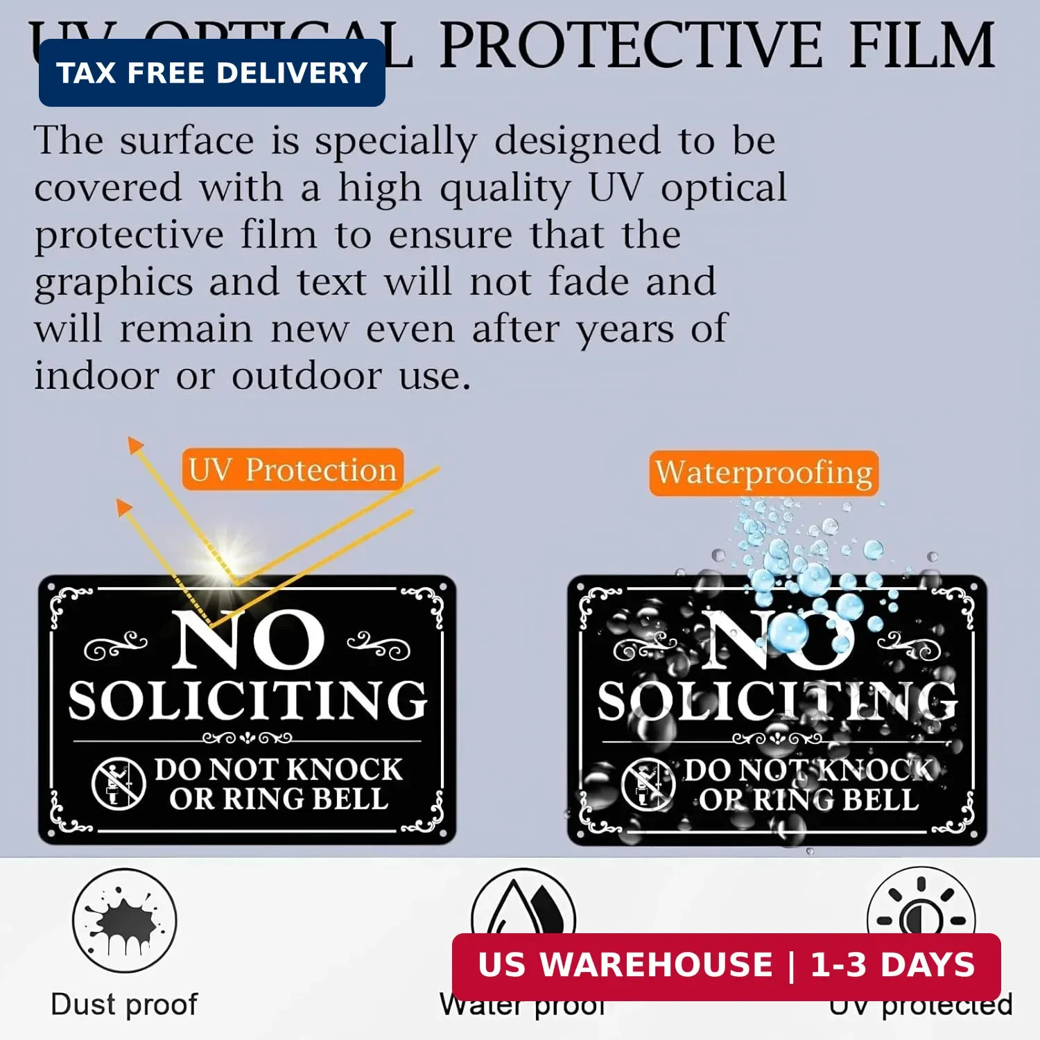 2 Pack No Soliciting Sign for Front Door,9 X 6 Inches Self-Adhesive No Solicitin