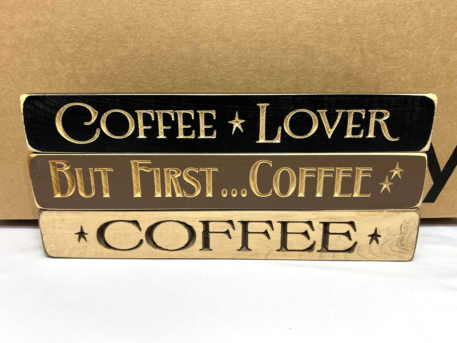 Coffee Lover Decor Set 3 Wood Signs But First Coffee Rustic Shelf Sitter Kitchen