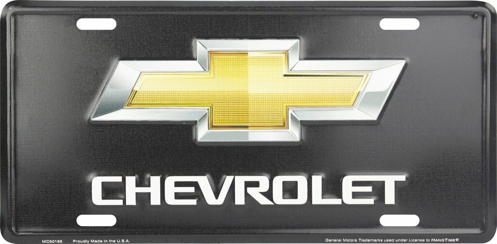 CHEVY CHEVROLET LOGO CAR TRUCK TAG LICENSE PLATE GM METAL SIGN BLACK EMBOSSED