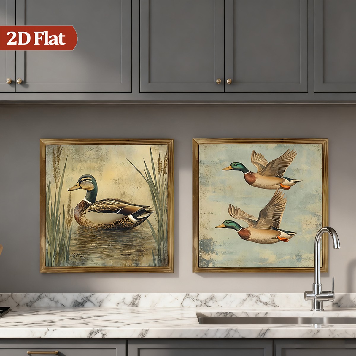2Pcs Vintage Duck Wooden Sign Rustic Farmhouse Decor for Living Room Entryway