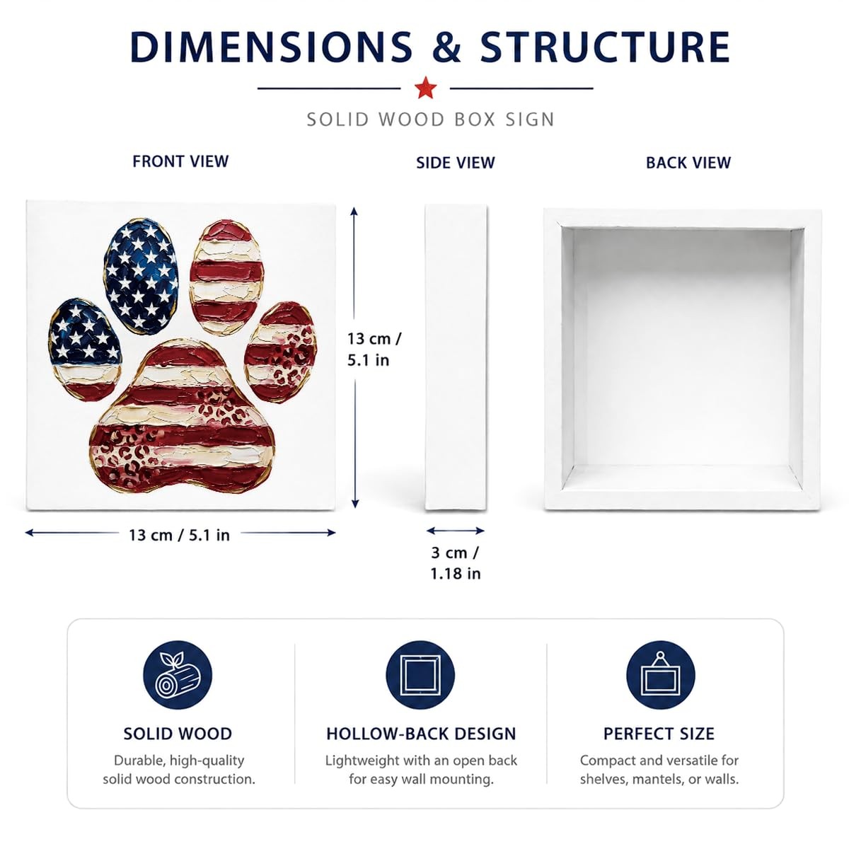 Patriotic Paw Print Wood Box Sign, American Flag Pet Lover Decor, Red White B…