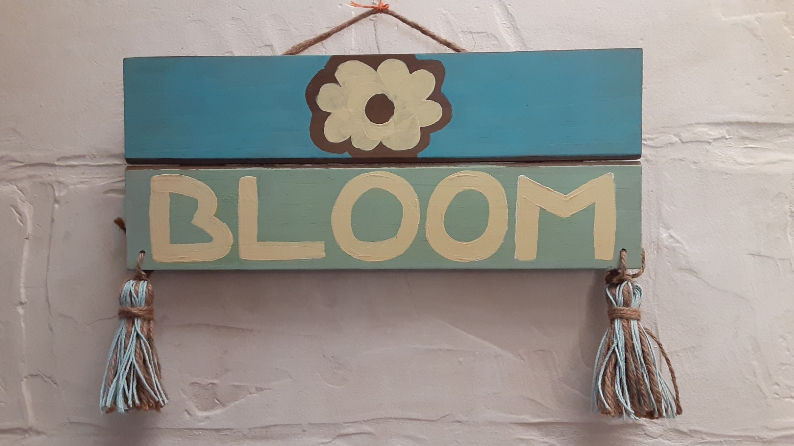 Hand Chalk Painted Wooden Home Bloom Spring Flower Sign Hand Embellished Decor