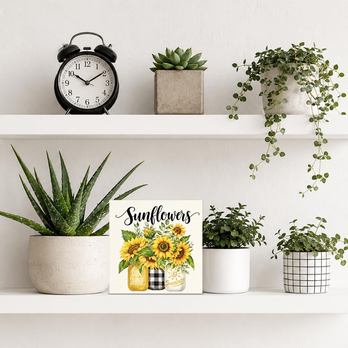 Summer Sunflower Decor Sunflowers Sunshine Wooden Box Block Sign for Home Liv…
