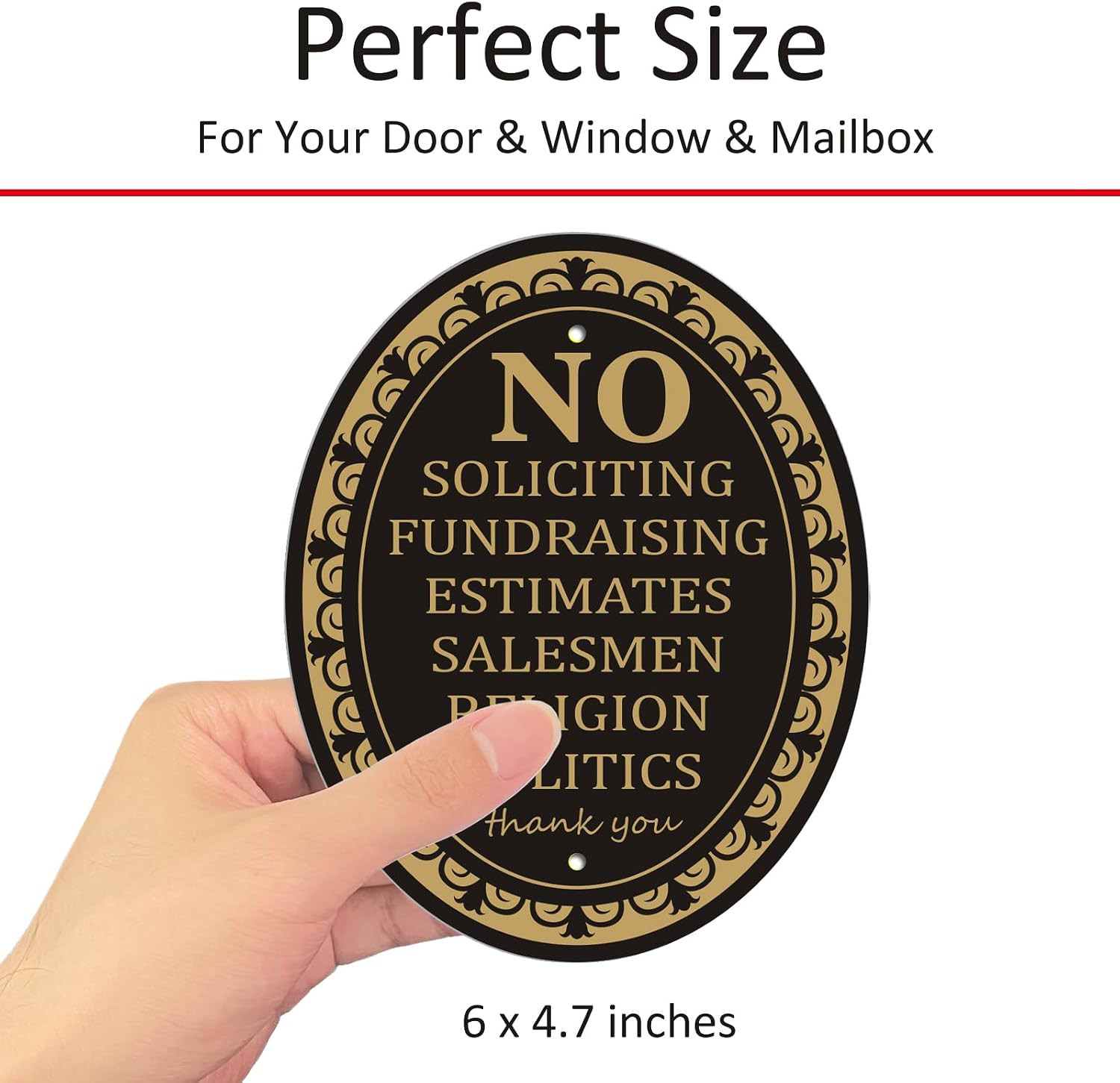(2 Pack) Metal Self-adhesive No Soliciting Sign for Front Door – 6″ x 4.7″ Sm…
