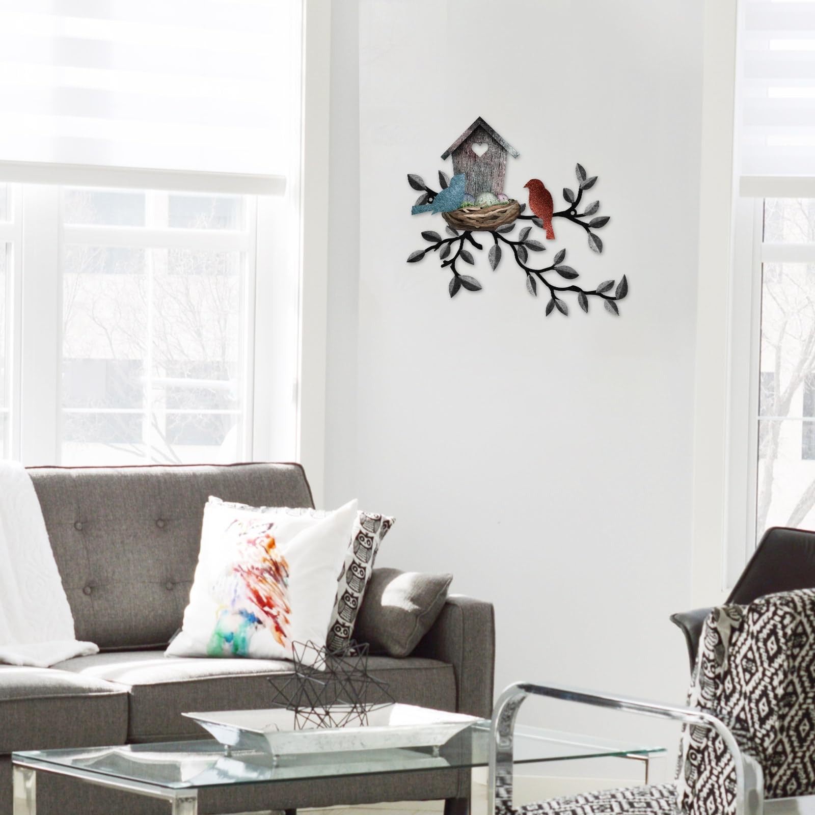 Birds Wall Metal Decor Outdoor Art Hanging Metal Tree with Birdhouse for Livi…
