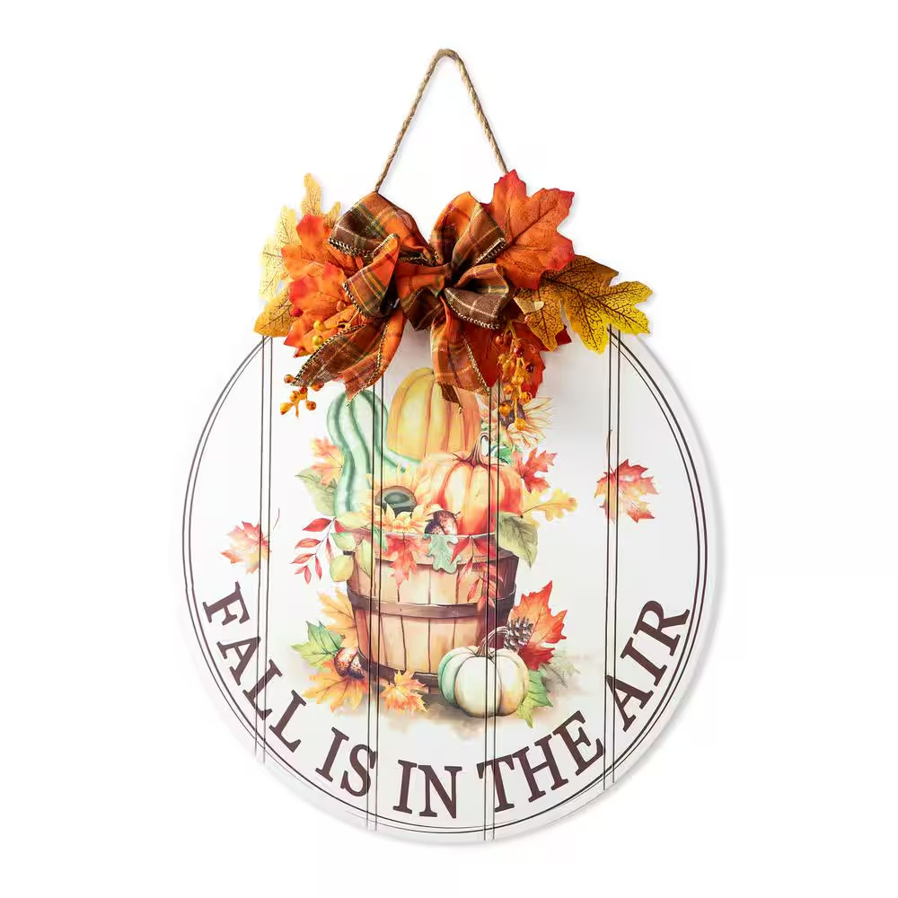 15 In. D Fall Wooden round Word Sign Door Hanger