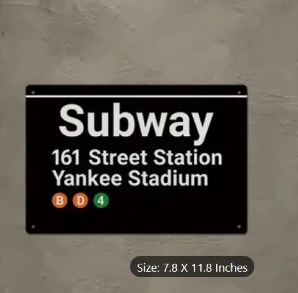 Yankee Stadium New York Subway Station Metal Sign 161 Street + Free Subway Map