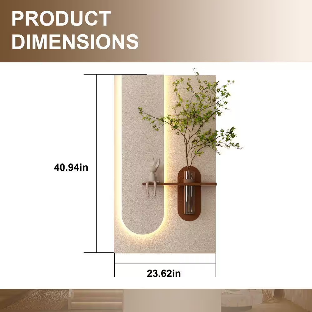 41 In. X 24 In. Light Coffee 3D Art Sculpture Wall Decor with Faux Plant Glass V