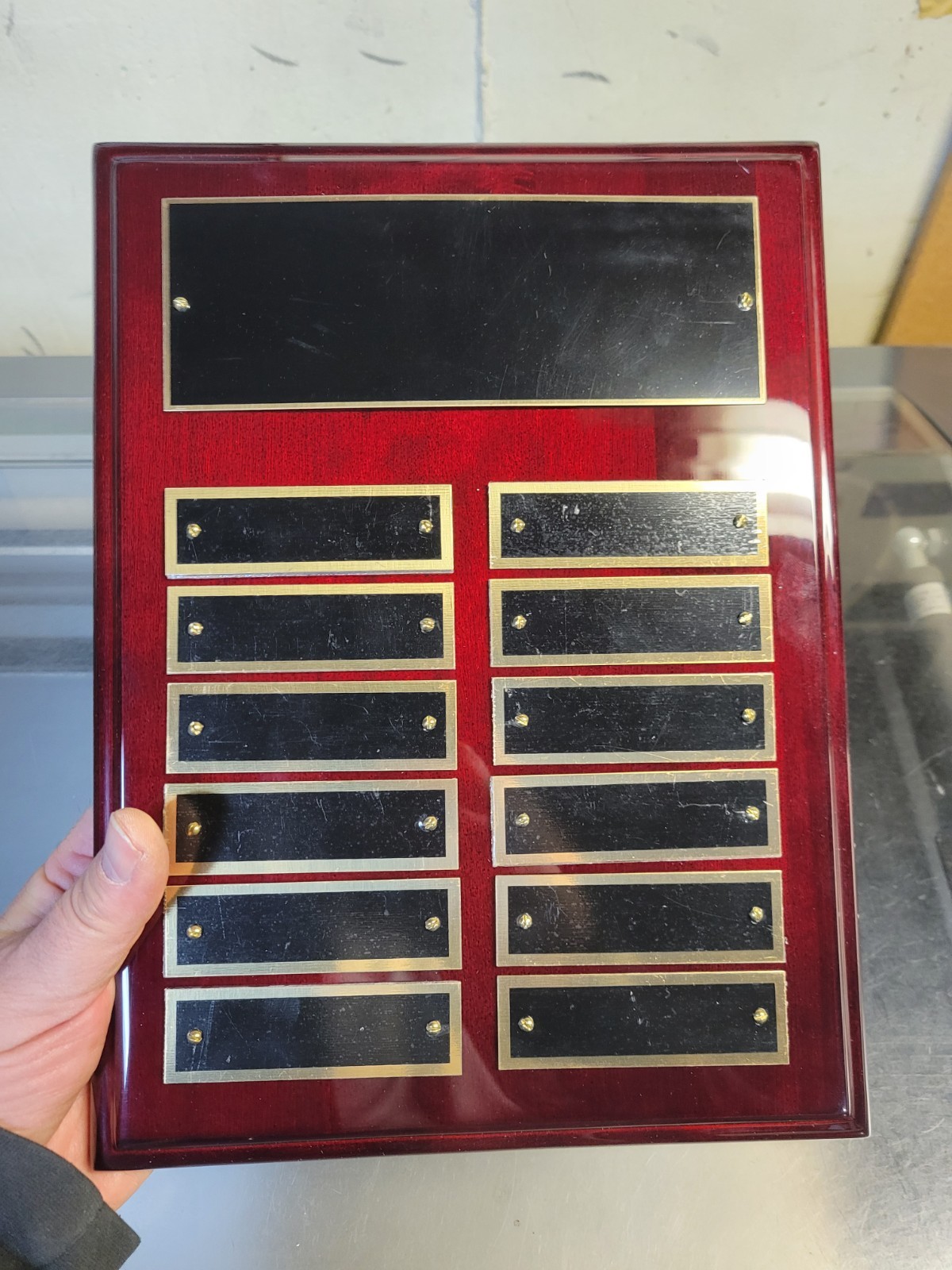 Solid wood piano finish perpetual plaque 9″ x 12″. Please read description!
