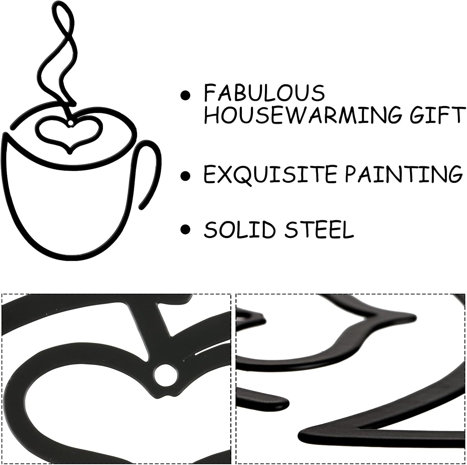 3 Pieces Coffee Cup Metal Wall Art Wire Coffee Bar Hanging Decor Cafe Themed Vin