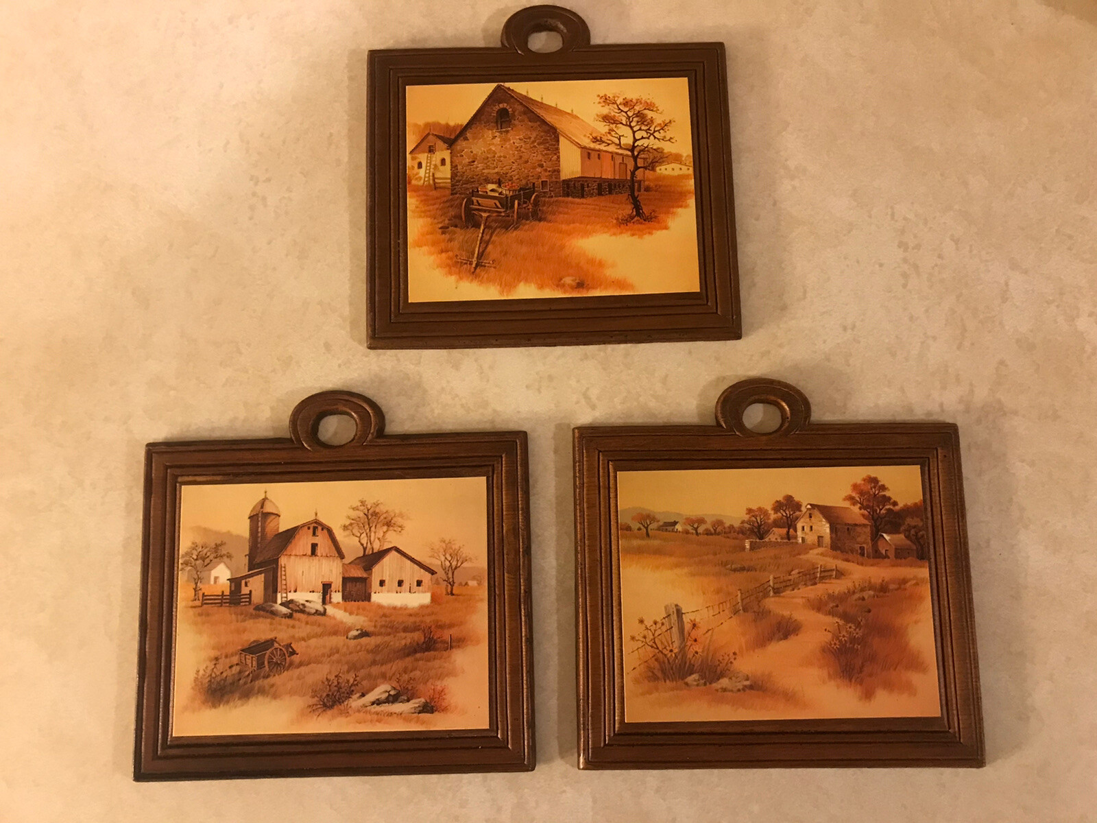 Three Vintage Pictures On Wood 5″ x 6″ Abt. 80 Years Old Artist Unknown