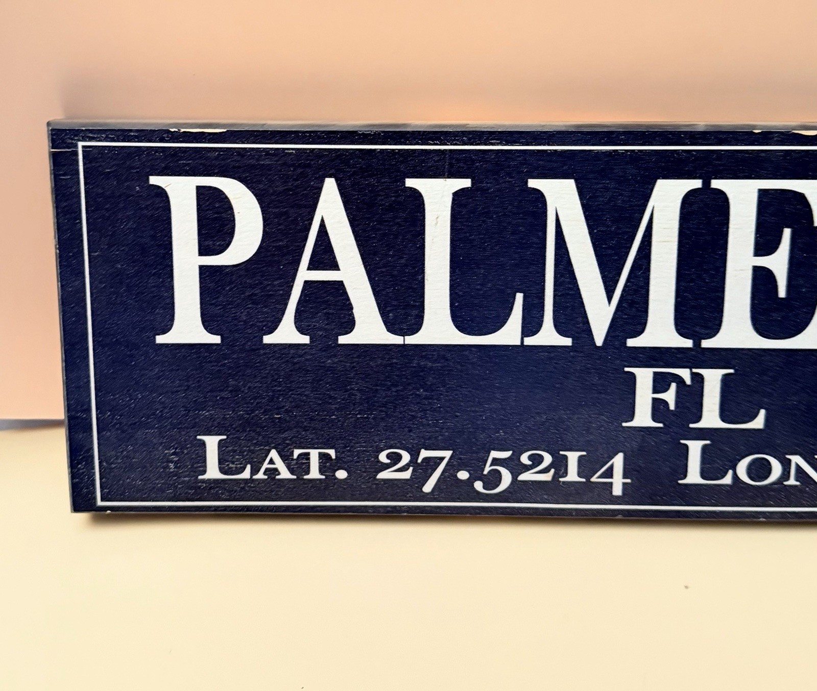 Palmetto FL Wooden Sign Decorative Wall Art Coordinates Florida Decor 17.5″ Blue