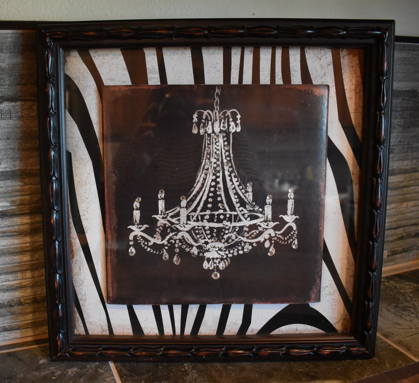 Creative Co-op Chandelier Wall Plaque Wall Decor Zebra Pattern Matte 14″ x 14″