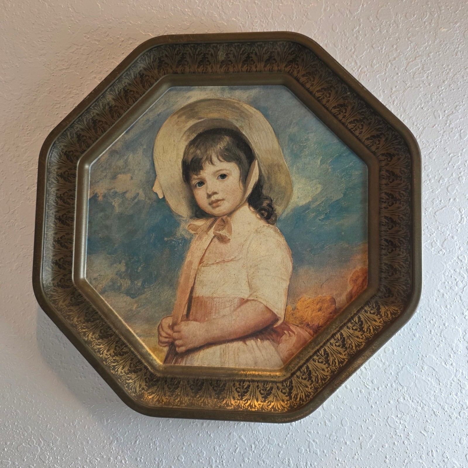 Vintage 70s Tin Lithograph George Romney’s Portrait of Miss Juliana Willoughby