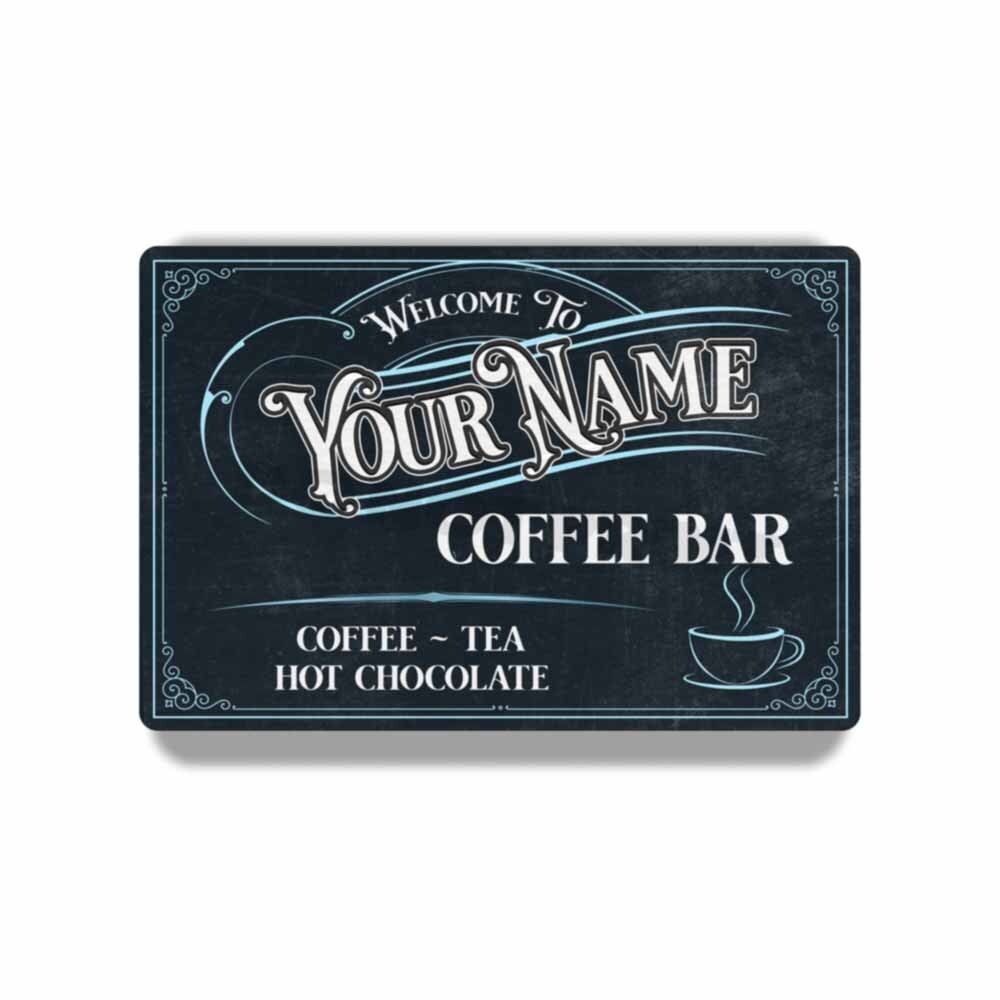 Personalized Black and Blue Coffee Bar Sign Café CUSTOM METAL SIGN or DECAL