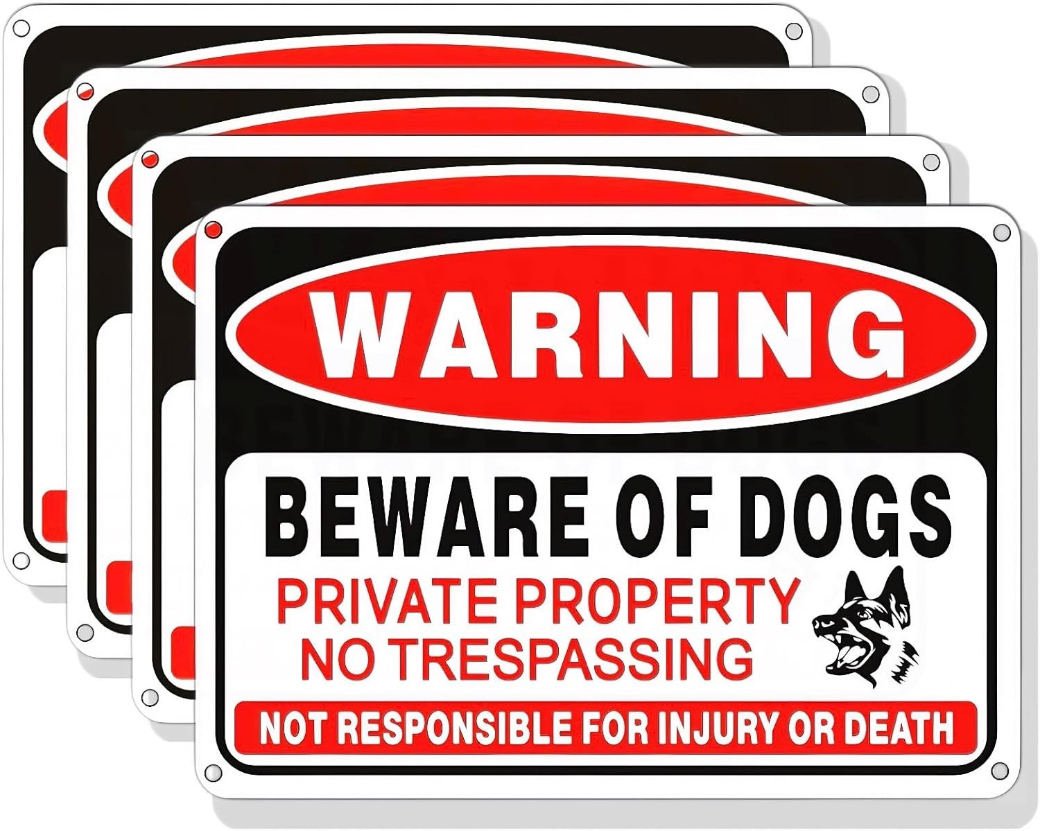 4 Pack Beware of Dog Sign Private Property No Trespassing Warning Signs 10×7″ In