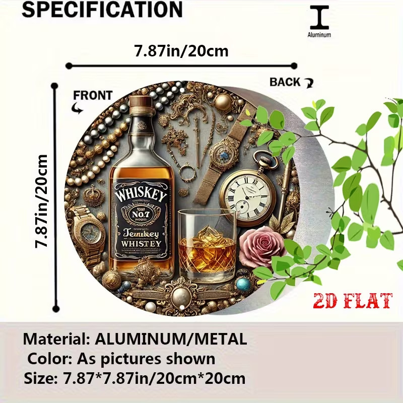 Whiskey Aluminum Metal Tin Sign, Retro Round Aluminum Sign, Misspelled sign