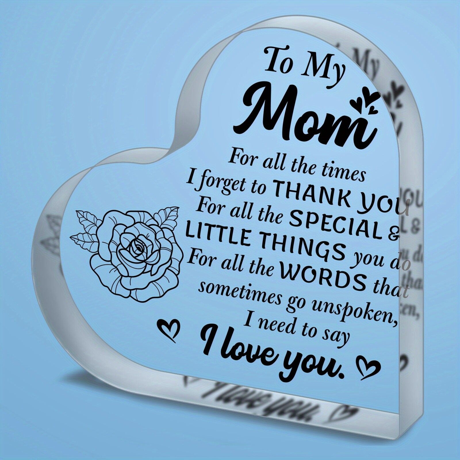 Thank You Mom for All the Little Things Acrylic Heart Plaque Birthday Gift