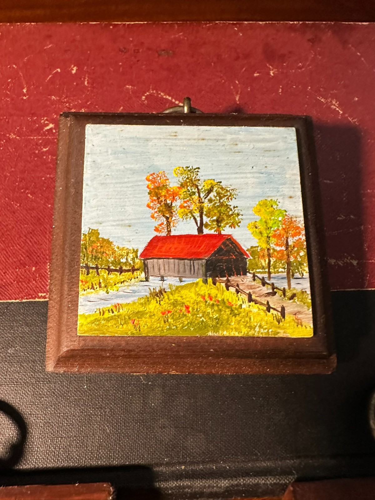 Set 3 Mini Hand Painted Wood Landscape Plaques Folk Art Wall Decor