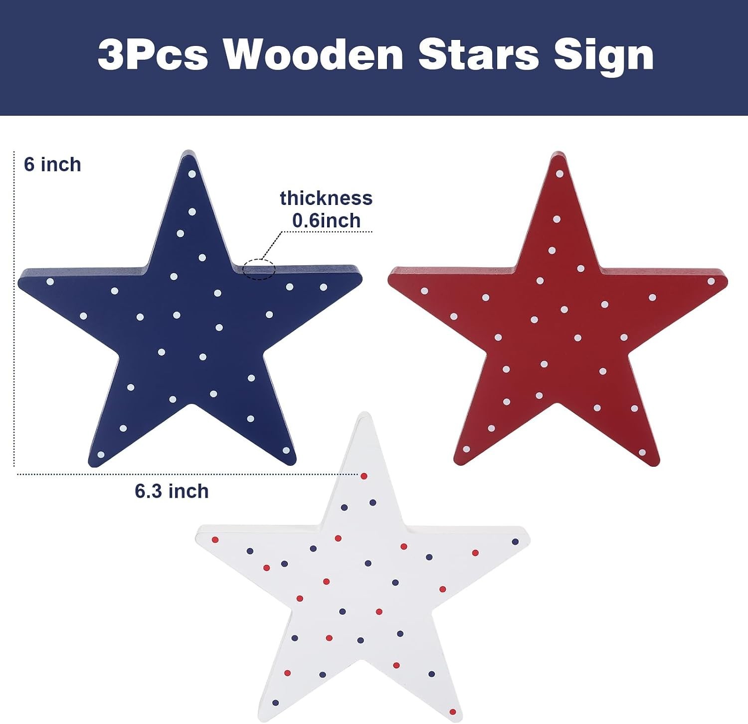 4th of July Decorations-3Pcs Patriotic Wooden Stars Sign-Classic Red White Bl…