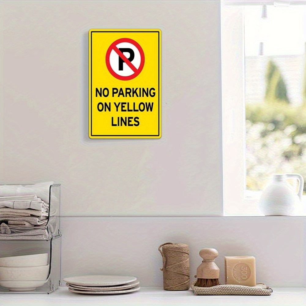 Iron Painting Metal Sign for Home No Parking Yellow Line Hanging Decorative Gift