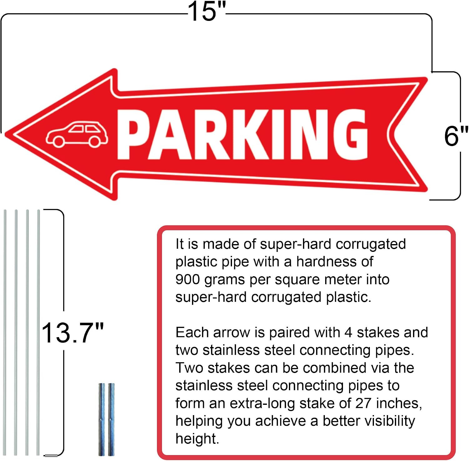 16 X 5 Inch Directional Parking Signs with Arrows – Durable Corrugated Plastic E