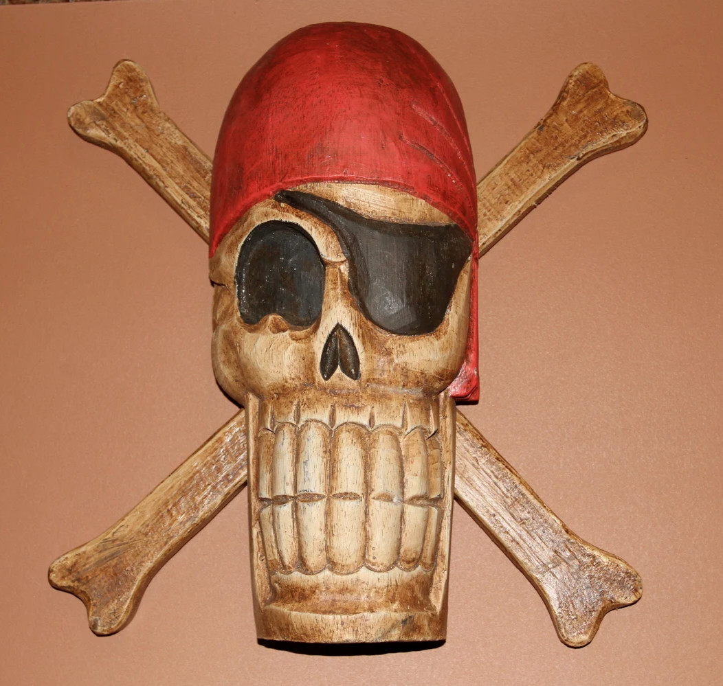 PIRATE / Large Wood Wall Hanging Pirate / Jolly Rodgers / Pirate Room Display