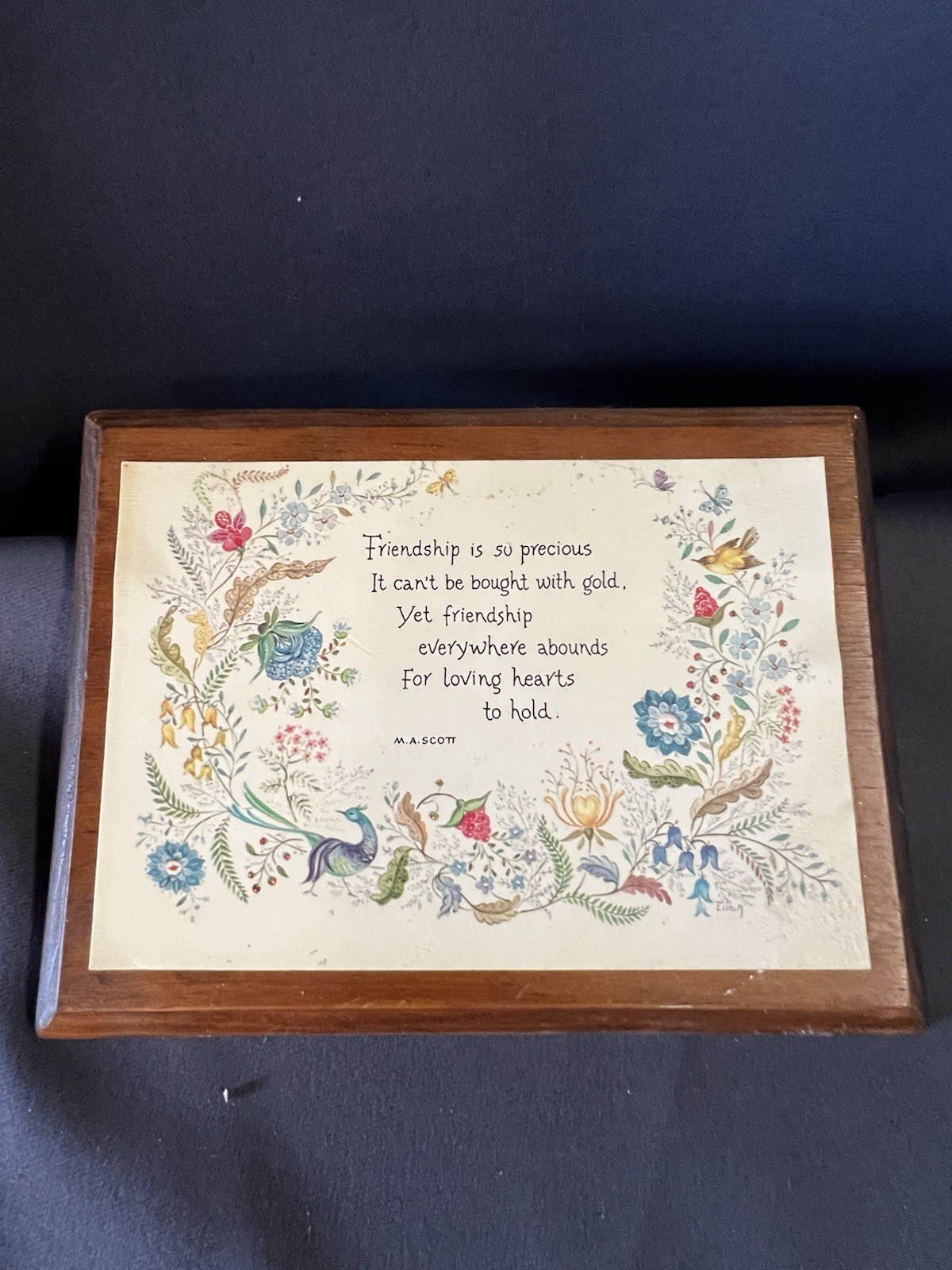 Vintage 1976 Floral Friendship Poem Wood Plaque Cottagecore Decor Gift