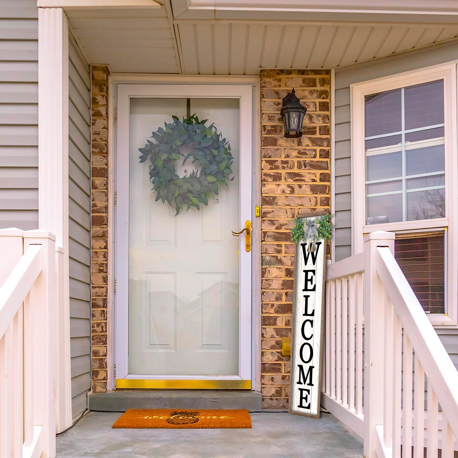 Welcome Sign 45″ Tall 9″ Wide Wood Frame Outdoor Vertical Decor – Rustic Front