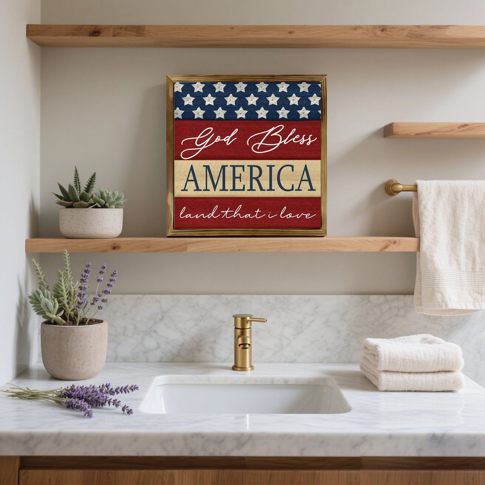 USA Flag God Bless America Wooden Plaque 4th of July Patriotic Farmhouse Decor