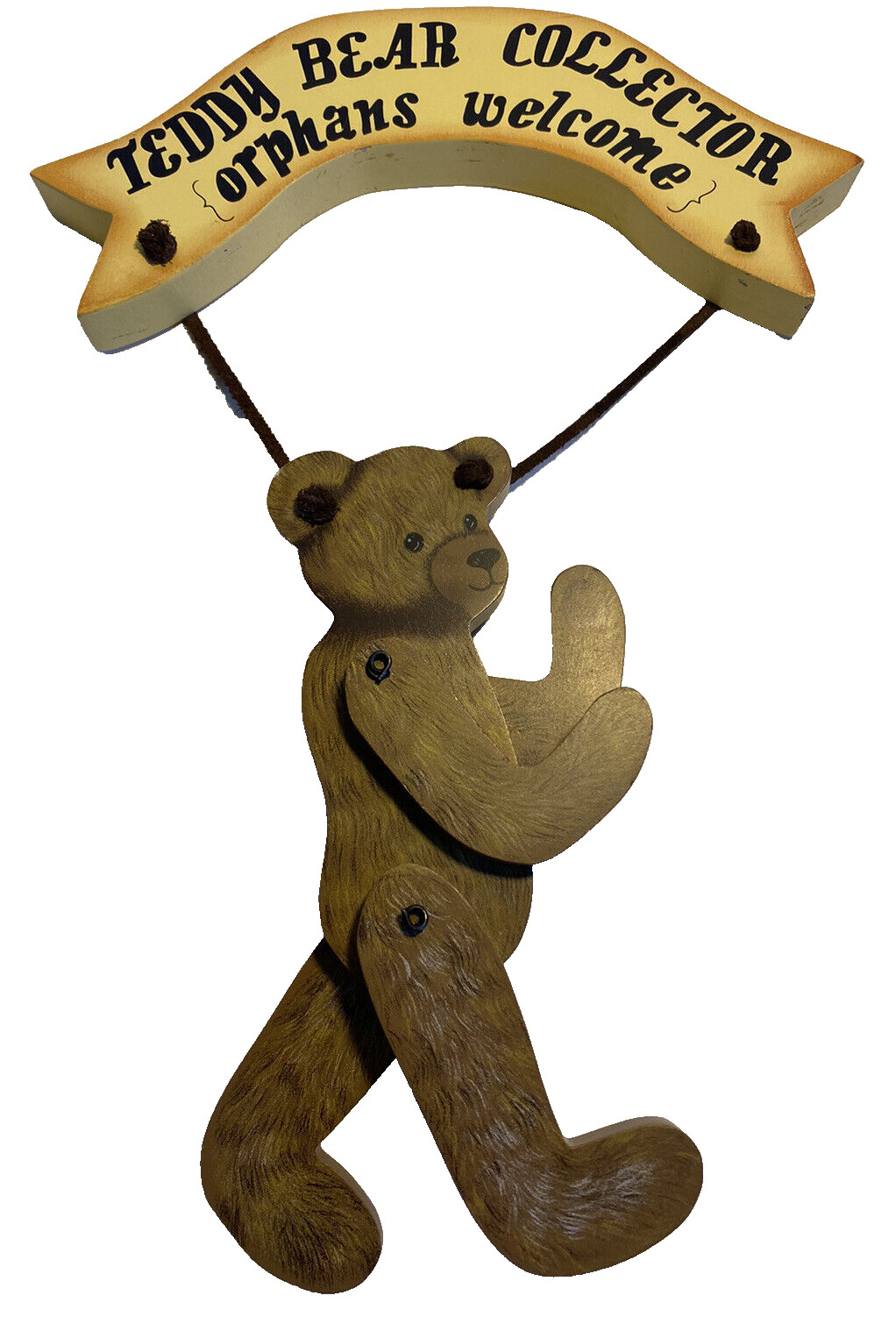 Teddy Bear Collector Orphans Welcome Jointed Bear Wood Wall Decor Vtg 1992