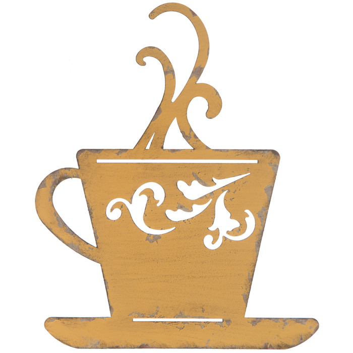 Yellow Rustic Metal Coffee Cup Wall Decor