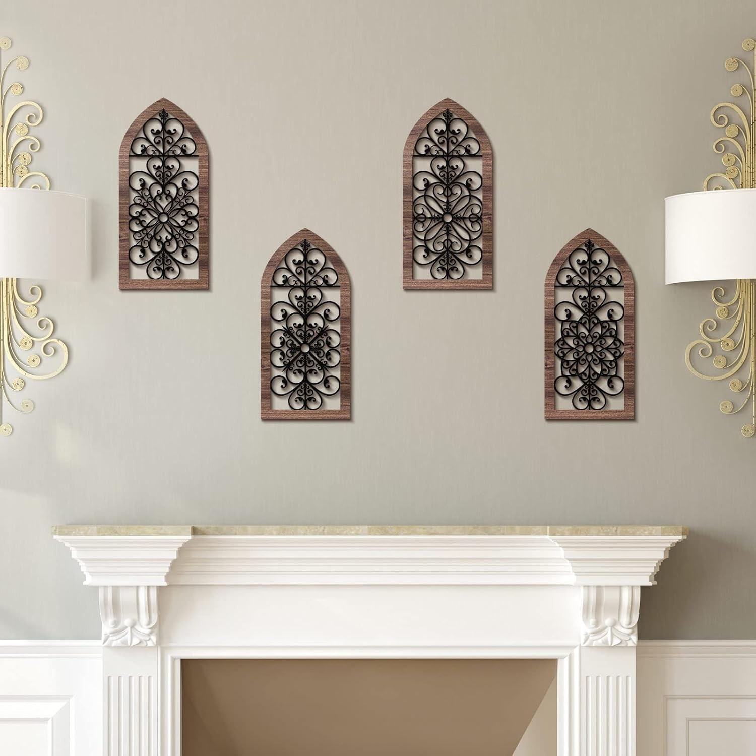 4 Pieces Thicken Rustic Wood Wall Decor Arch Modern Farmhouse Wall Art Decor Woo