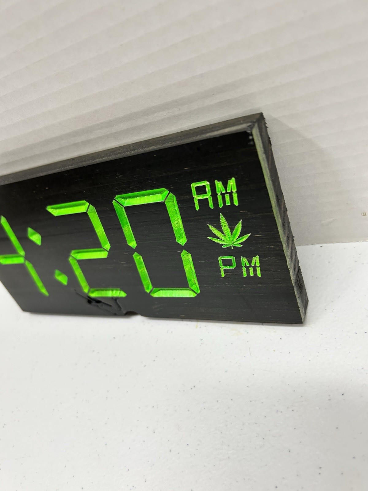 Handcrafted Wooden Time is 420 Faux Digital Clock Marijuana Carved Handmade Sign