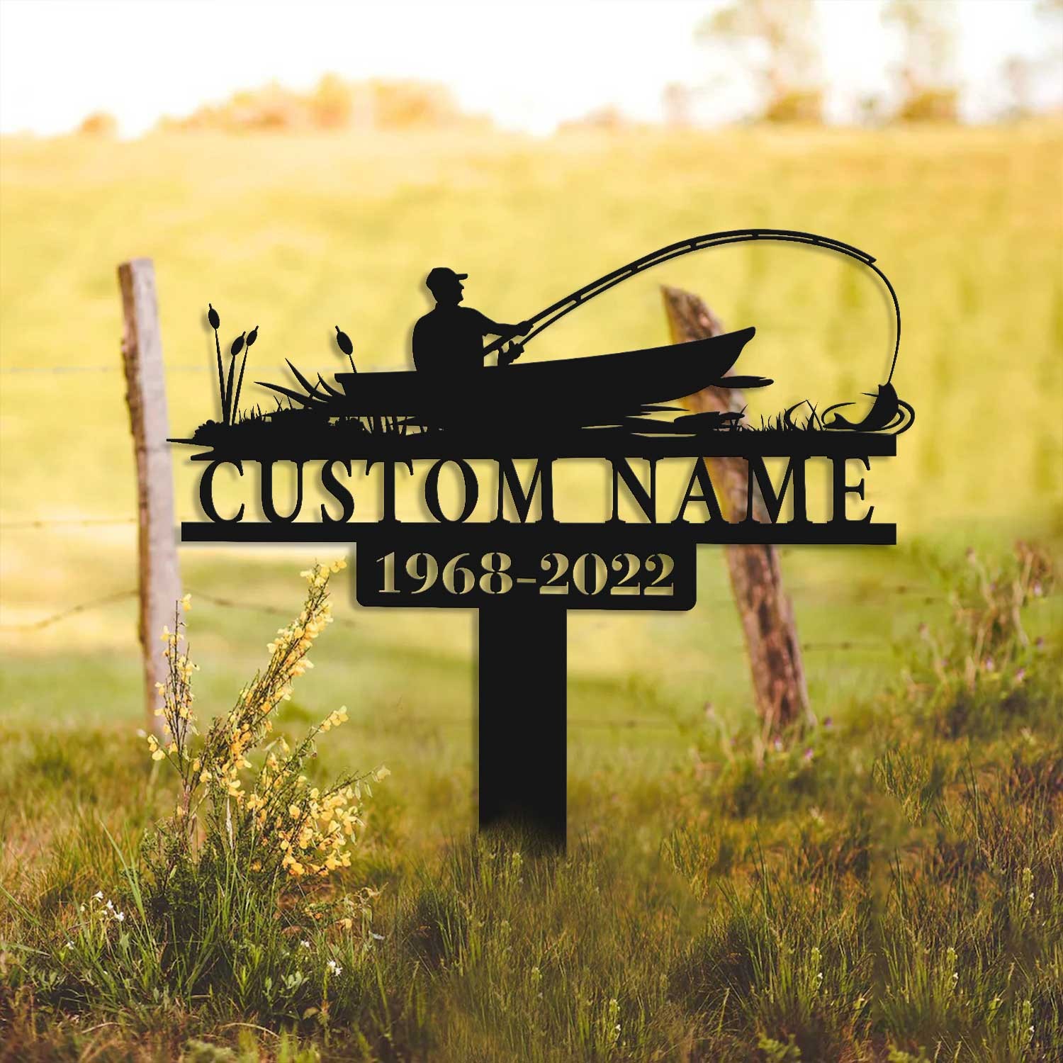 Custom Fishing Memorial Stake, Metal Grave Marker, Fisherman Sympathy Gift