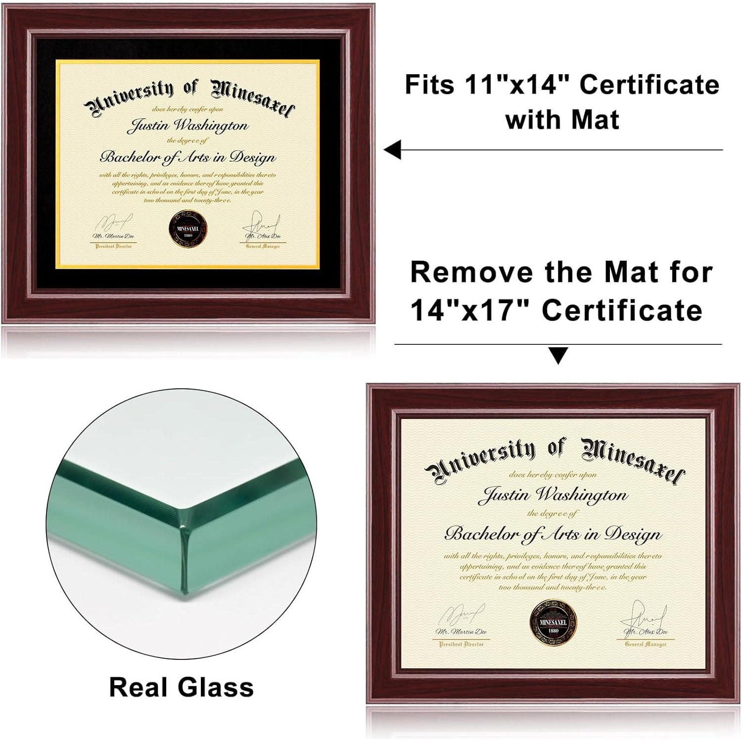 14×17 Diploma Frame w/ Mat Cherry Red Wood Plexiglass Wall Mount