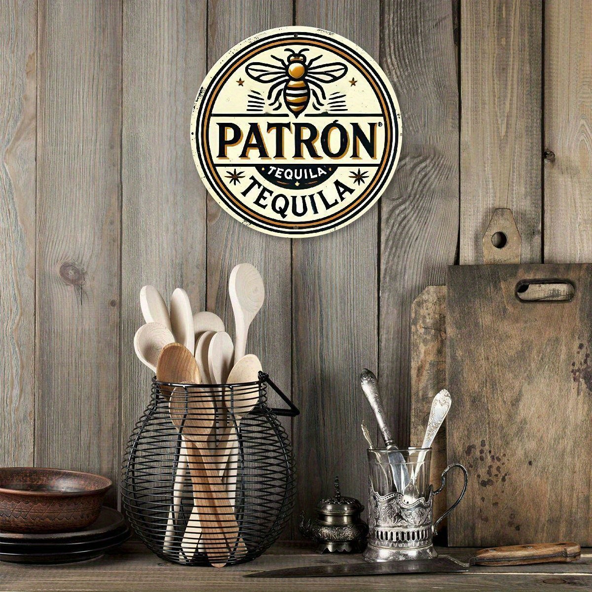 1pc “Patron Tequila” Vintage Tin Metal Signs Wall Art, 8×8 inches Round Aluminum