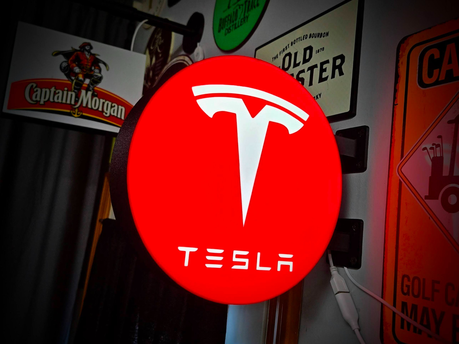 Tesla Logo 2-Sided LED Lightbox 3D Printed